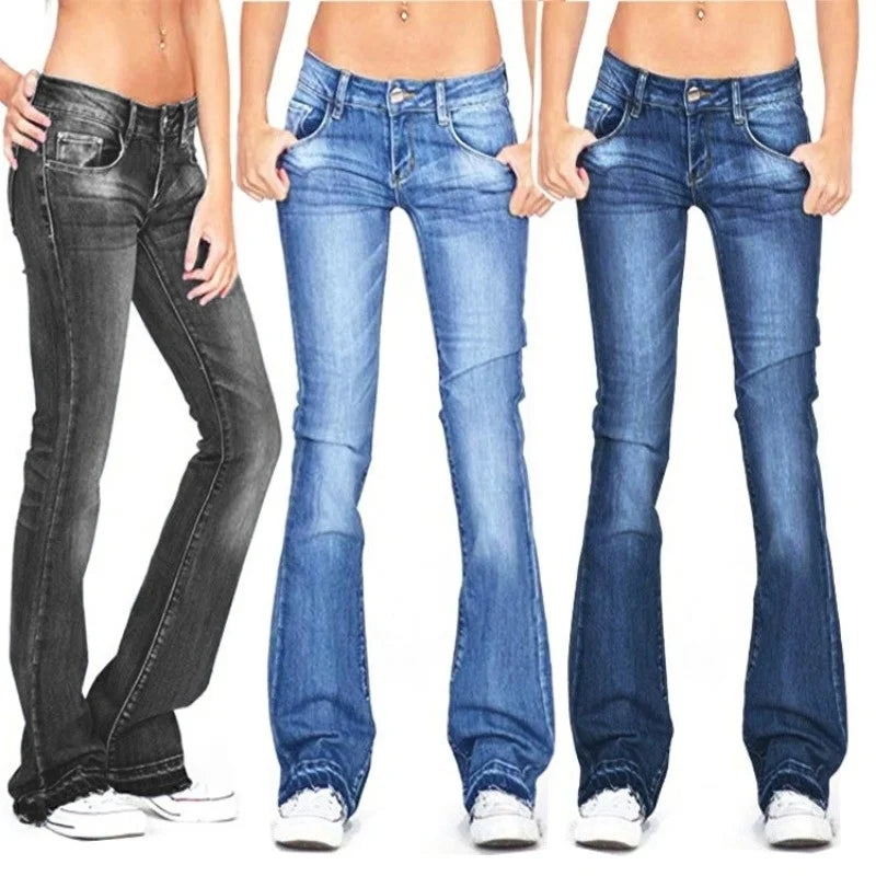 Women's Denim Low-Rise Flared Jeans with Casual Vintage Look & Flared Leg | Charly