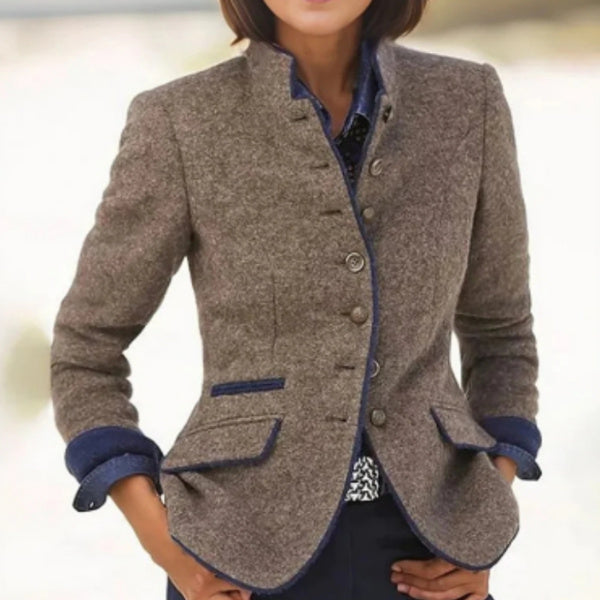 Women's Short Jacket with Multi-Button Placket and Color Accents | Charly Fashion