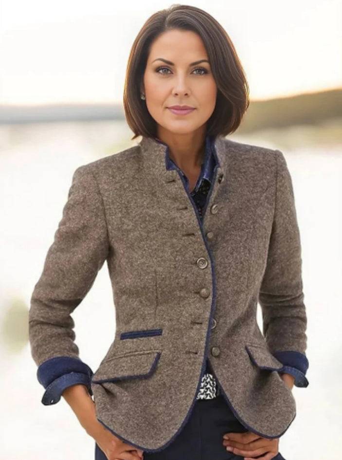 Women's Short Jacket with Multi-Button Placket and Color Accents | Charly Fashion