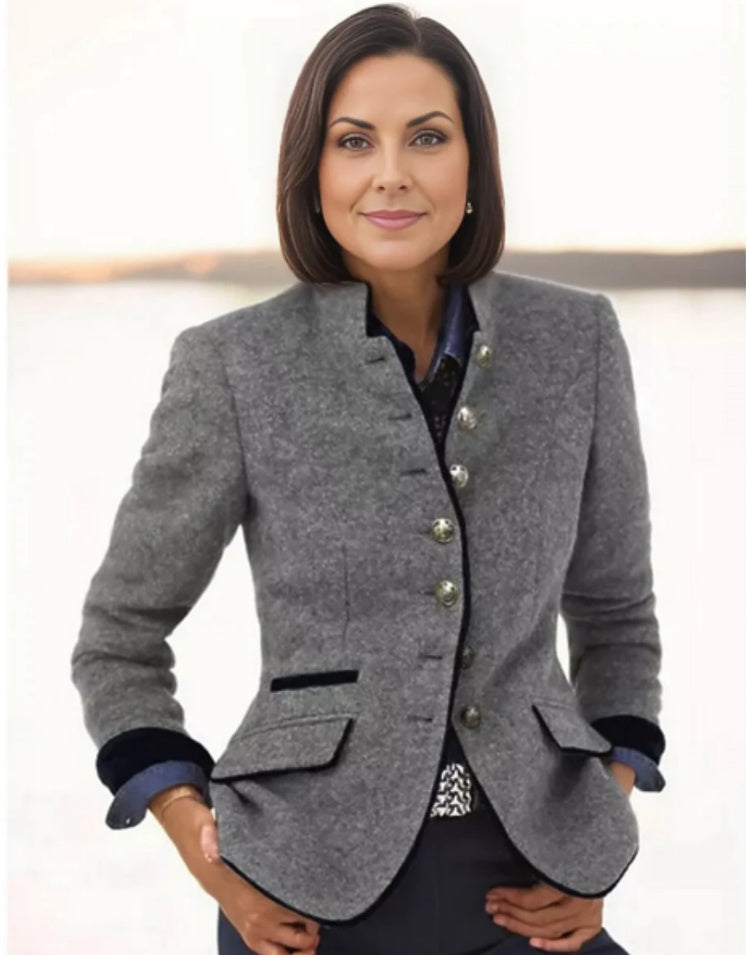 Women's Short Jacket with Multi-Button Placket and Color Accents | Charly Fashion