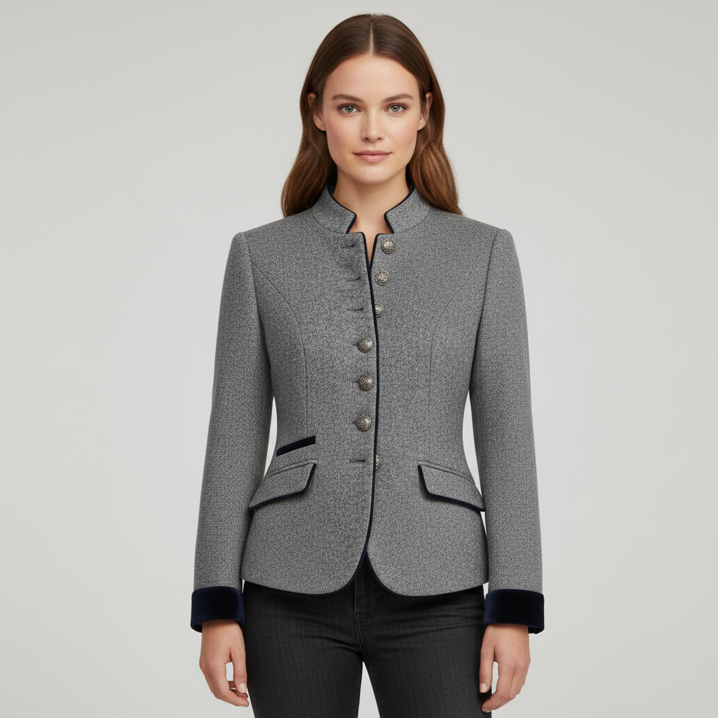 Women's Short Jacket with Multi-Button Placket and Color Accents | Charly Fashion