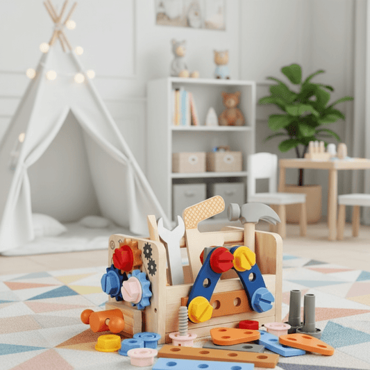 WOODTOOLS - Montessori wooden tool kit for creative learning and motor development in children