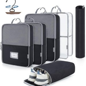 BAGSMART Hanging Packing Cubes for Travel, 6 Set Clear Waterproof Packing Cubes for Suitcases, Storage Organizer for Hanging Closet with Zipper, Handles and Hook Black