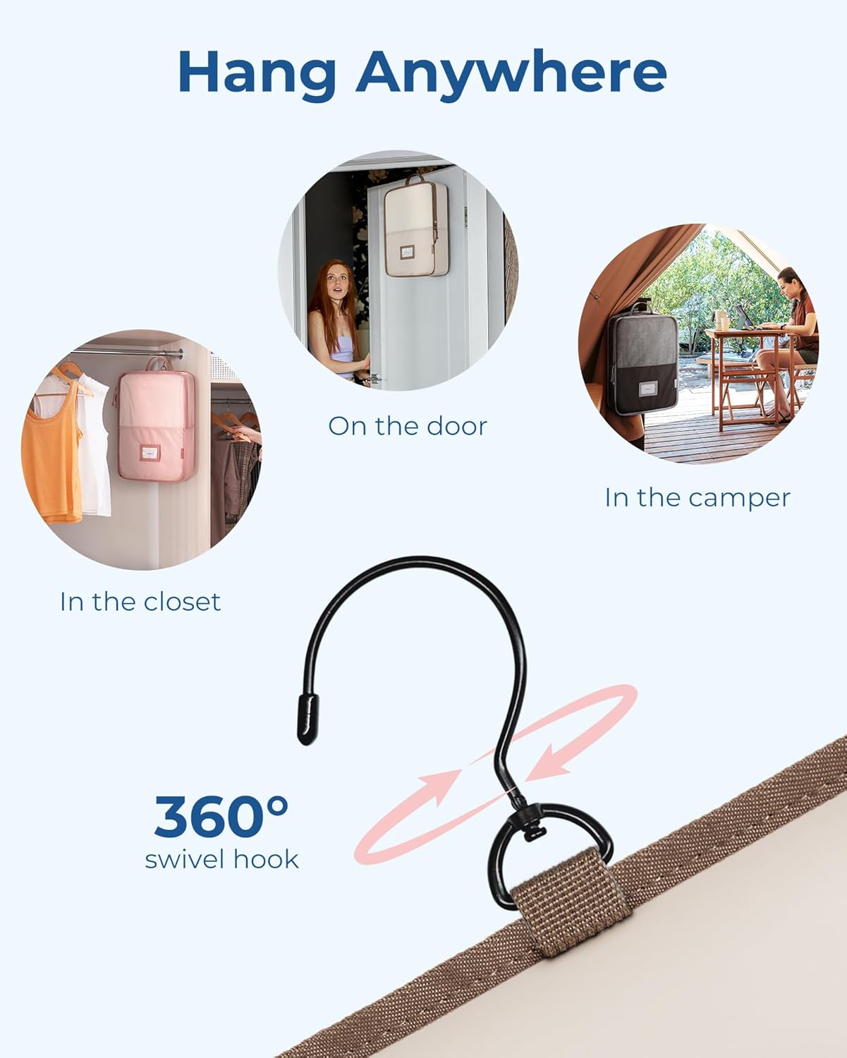 BAGSMART Hanging Packing Cubes for Travel, 6 Set Clear Waterproof Packing Cubes for Suitcases, Storage Organizer for Hanging Closet with Zipper, Handles and Hook Black - Image 3