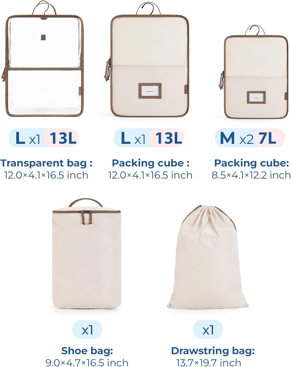 BAGSMART Hanging Packing Cubes for Travel, 6 Set Clear Waterproof Packing Cubes for Suitcases, Storage Organizer for Hanging Closet with Zipper, Handles and Hook Black - Image 5