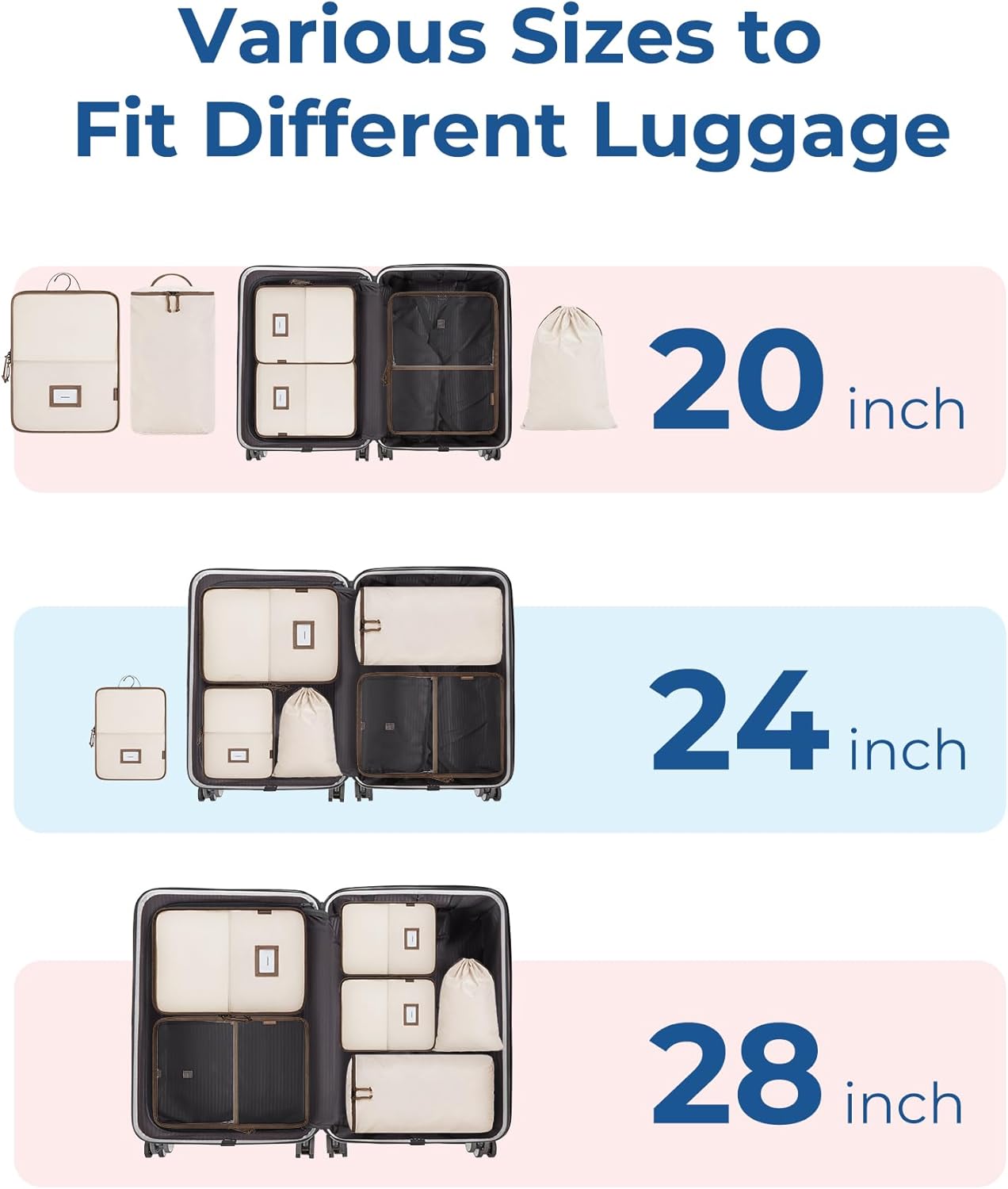 BAGSMART Hanging Packing Cubes for Travel, 6 Set Clear Waterproof Packing Cubes for Suitcases, Storage Organizer for Hanging Closet with Zipper, Handles and Hook Black - Image 6