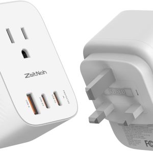 UK Travel Plug Adapter (2 Pack), Type G Plug Adapter with 30W GaN Fast Charger, 3 AC Outlets, 2 USB-C & 1 USB-A Ports, Surge Protection, Power Adapter for UK, Ireland, Singapore, Hong Kong & More
